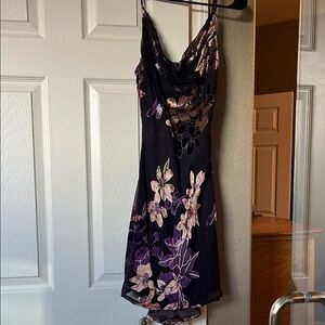 Black Slip Dress with Purple & Blush Floral Print